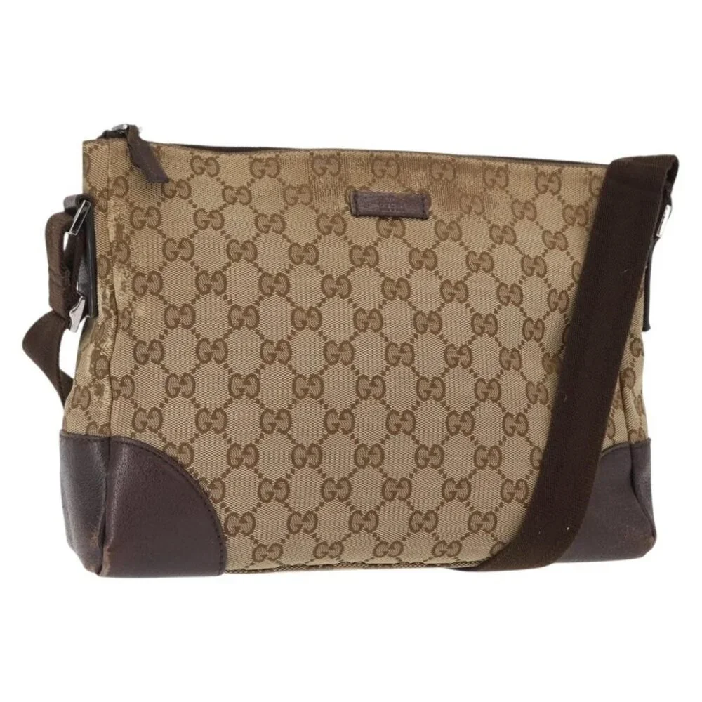 Authentic GUCCI GG Canvas Shoulder Bag Beige Silver 114273 - Picture 1 of 16